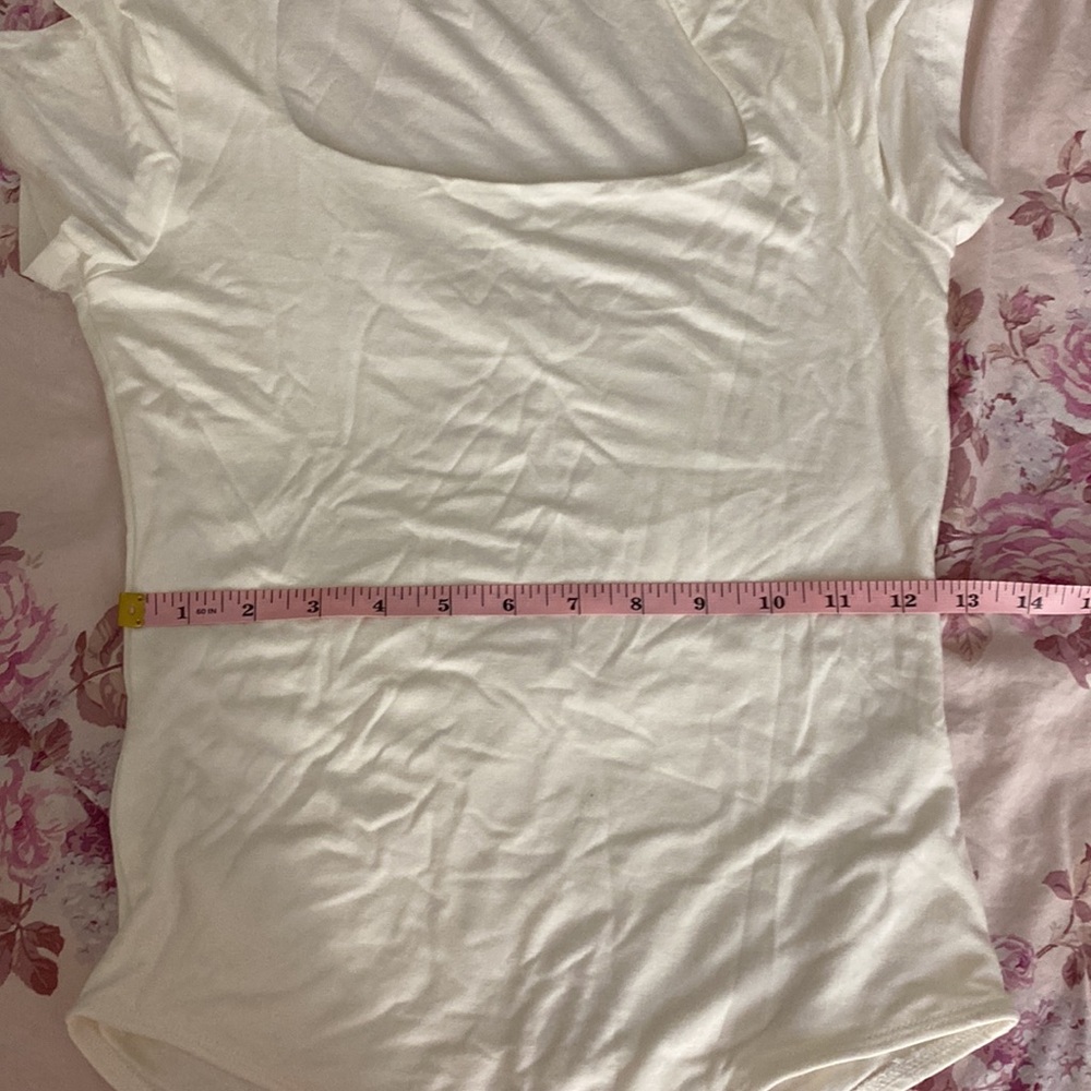 Women’s Ivory Double Layered Square Neck Short Sleeve Bodysuit - Picture 4 of 6